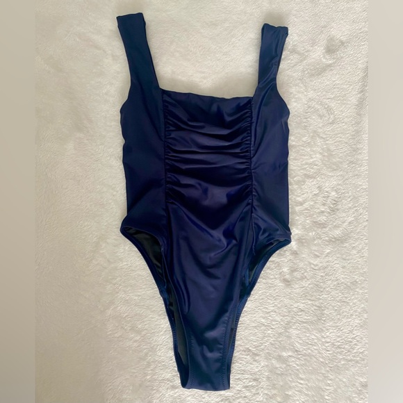 Reimagined by J Crew Size 10 Blue Ruched Built In Bra One Piece Swimsuit. NWOT - Picture 3 of 11